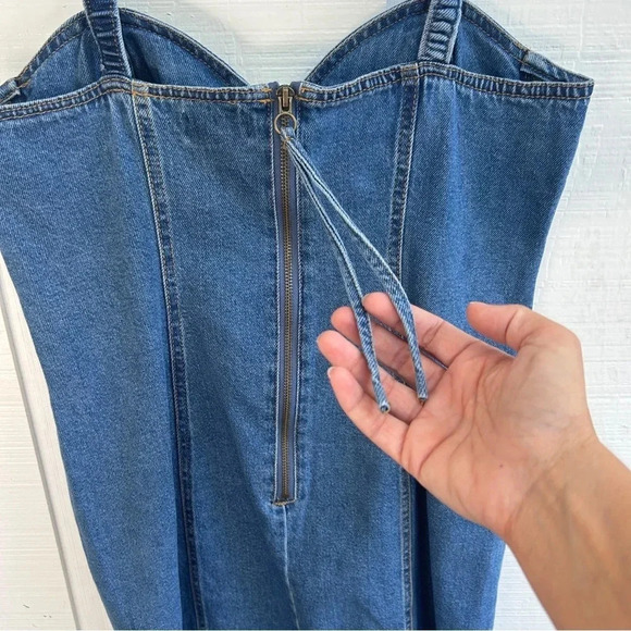 Steve Madden Corset Denim Mini Dress Dark Blue Wash w/ Tassel Zipper | NWT | Med - Picture 3 of 6